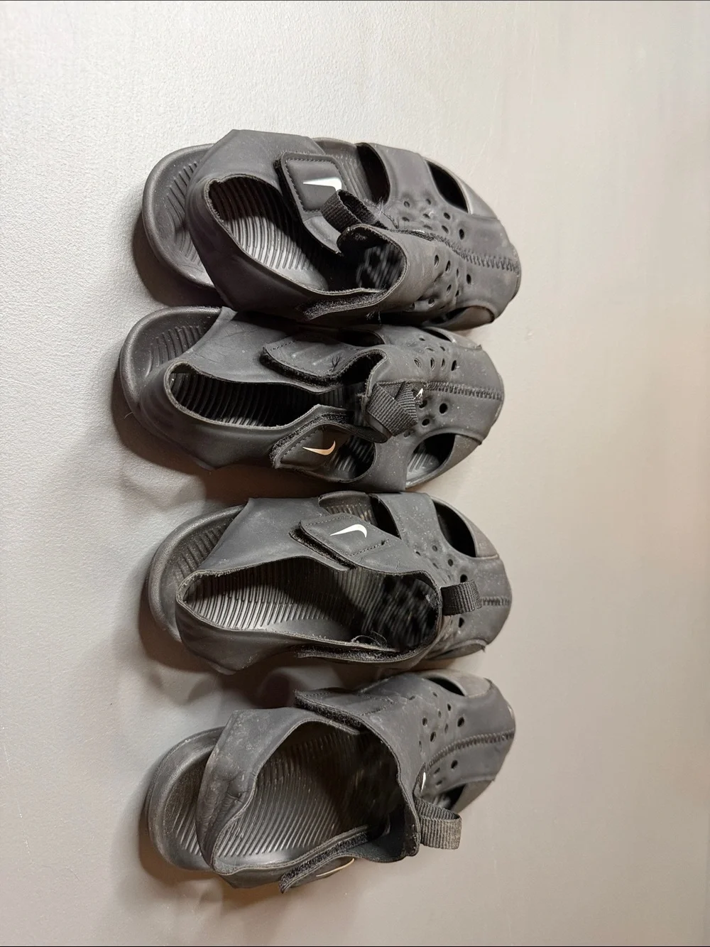 Nike Black Kids' Slip-On Water Sandals with White Swoosh. (2 pair)